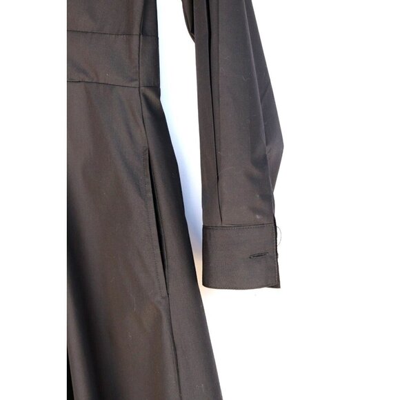 Bespoke Women's Medium Black Shirt Dress Pleated Cotton Pockets Tailored Midi - Picture 2 of 6